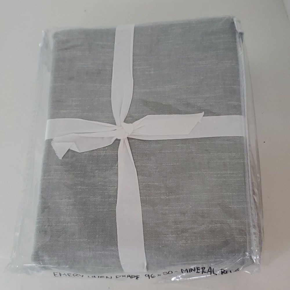 Pottery Barn Emery Linen Curtain Mineral Blue 50" x 96"
